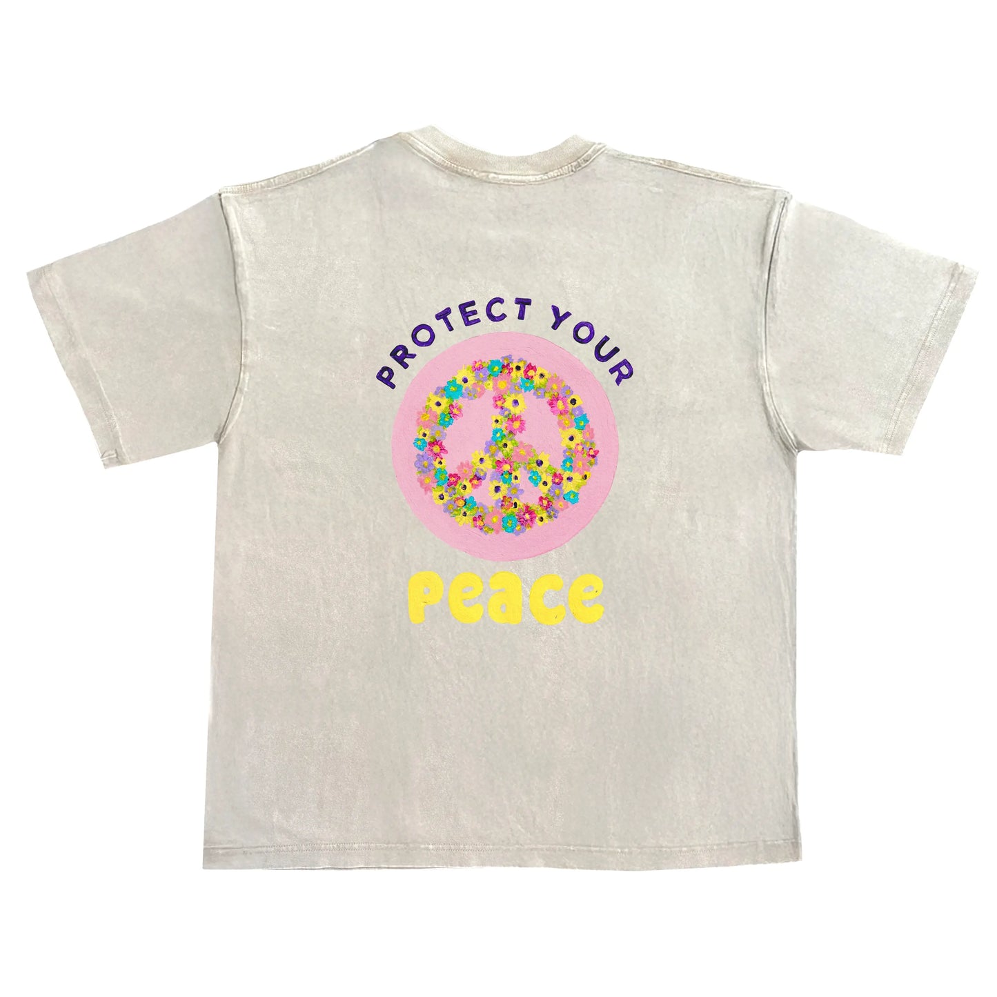 Oversized t-shirt - Protect your peace - beige backprint