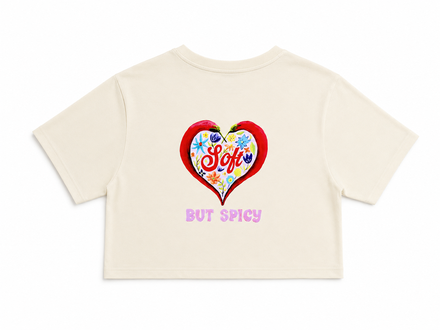 Cropped t-shirt - Soft but spicy - beige backprint