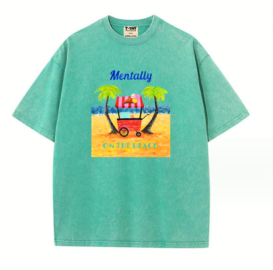 Oversized t-shirt - Mentally on the beach - green