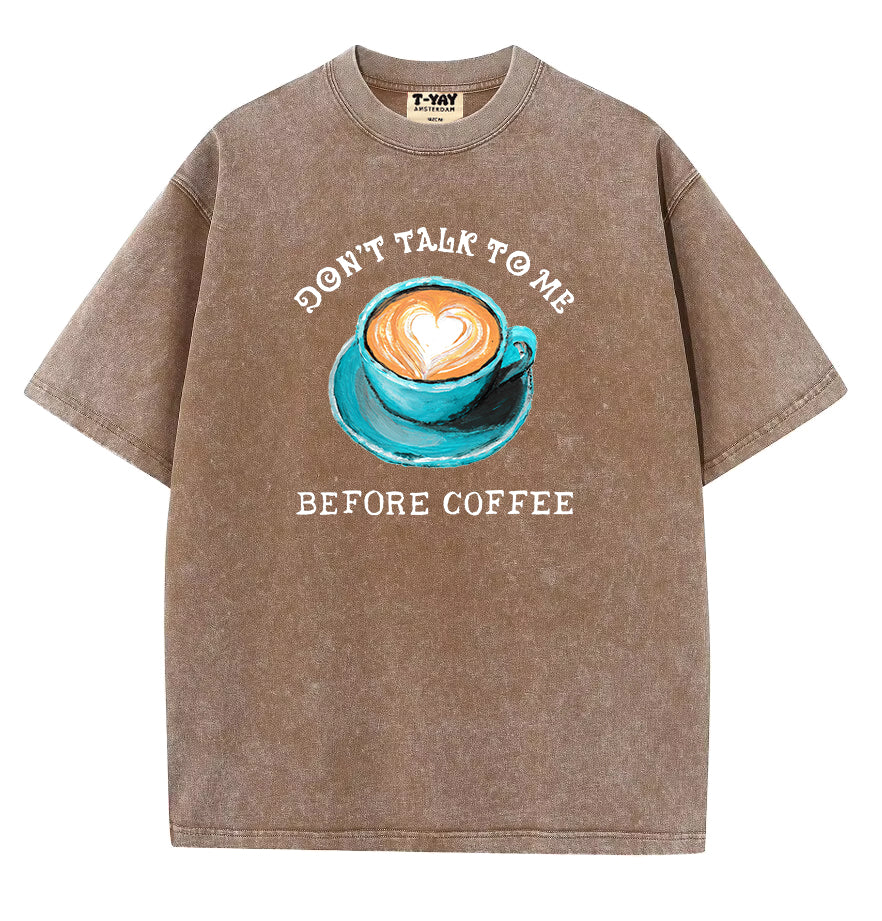 Oversized t-shirt - Don't talk to me before coffee - brown